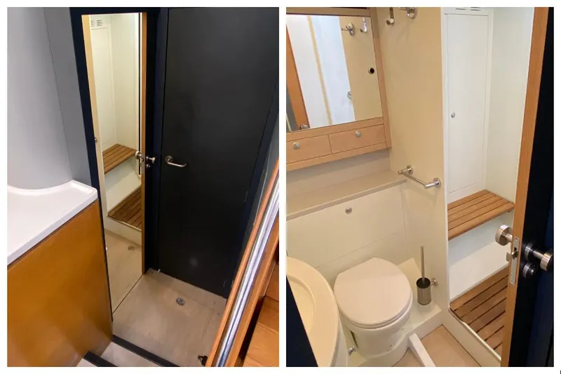 Mary Blue 3 Yacht Photos Pics Interior of 2008 Garcia 65ft Aluminium Centerboard yacht, featuring compact bathroom with modern fixtures.