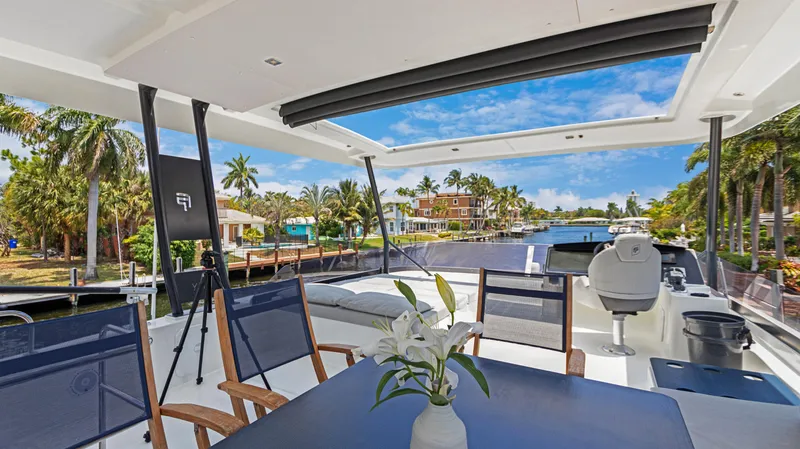 A New Hope Yacht Photos Pics Luxurious 2018 Fountaine Pajot MY 44 yacht with spacious deck and scenic waterfront view.