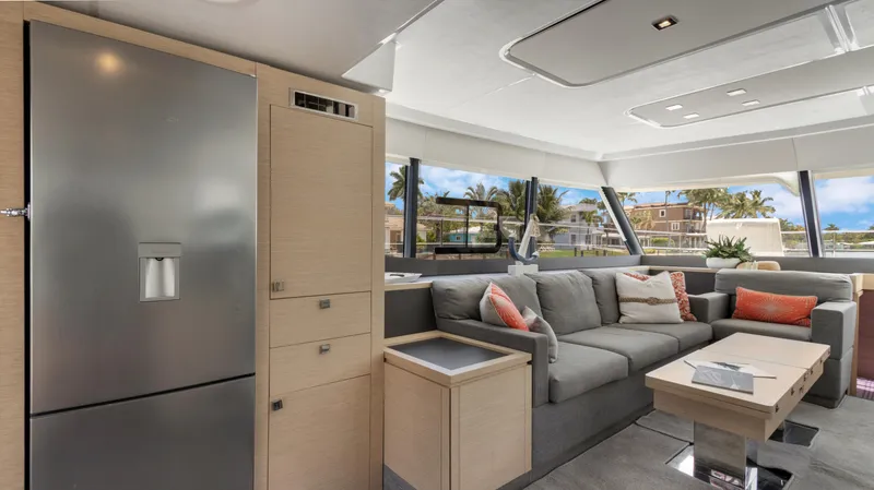 A New Hope Yacht Photos Pics Luxurious interior of 2018 Fountaine Pajot MY 44 yacht with modern furnishings.