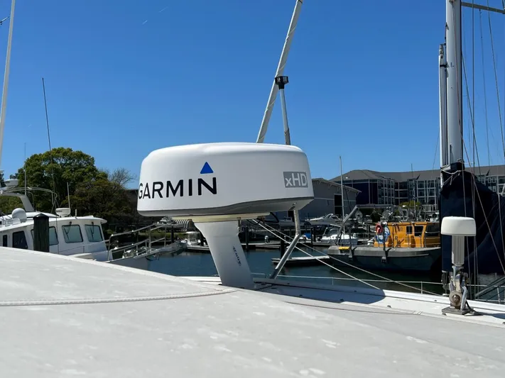 Chaos Yacht Photos Pics Garmin radar on 1996 Tiara Yachts 4300 Open, docked in a marina.