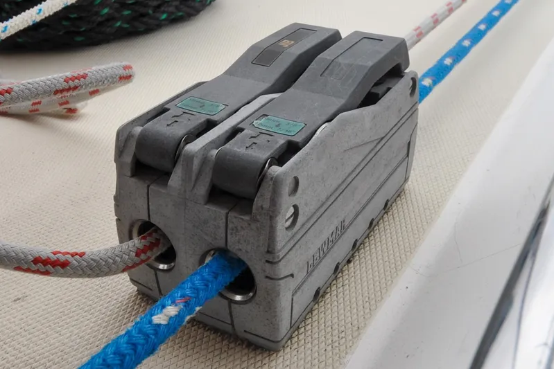 Jezebel Yacht Photos Pics Close-up of a Lewmar rope clutch on a Sabre 426 sailboat, 2004 model.