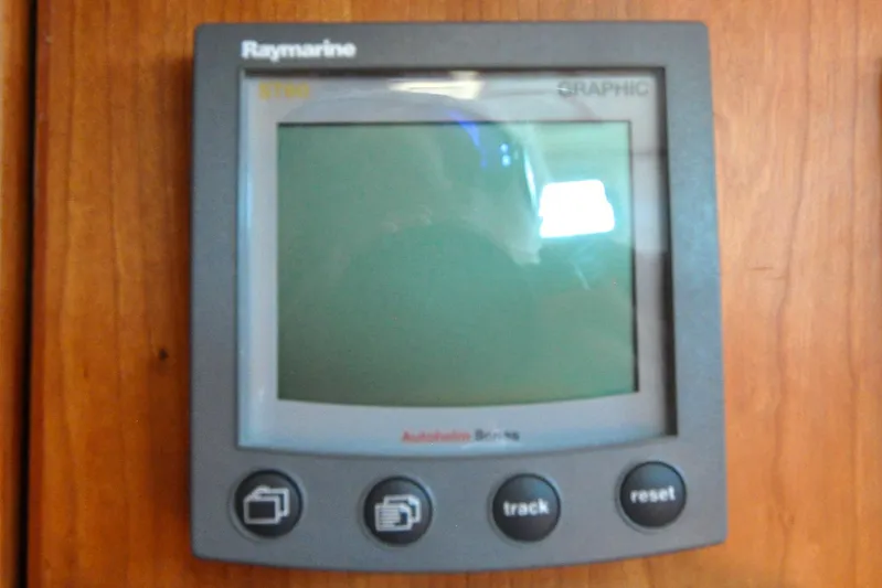 Jezebel Yacht Photos Pics Raymarine ST60 display on 2004 Sabre 426 yacht, mounted on wooden panel.