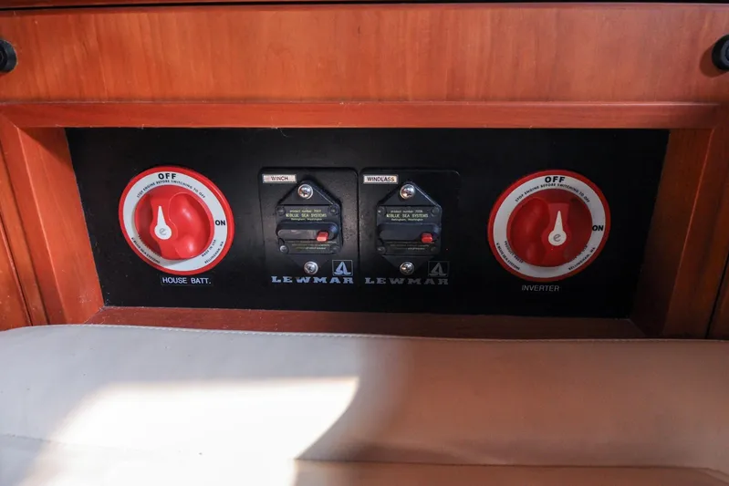 Jezebel Yacht Photos Pics Control panel of a 2004 Sabre 426 yacht with Lewmar switches.