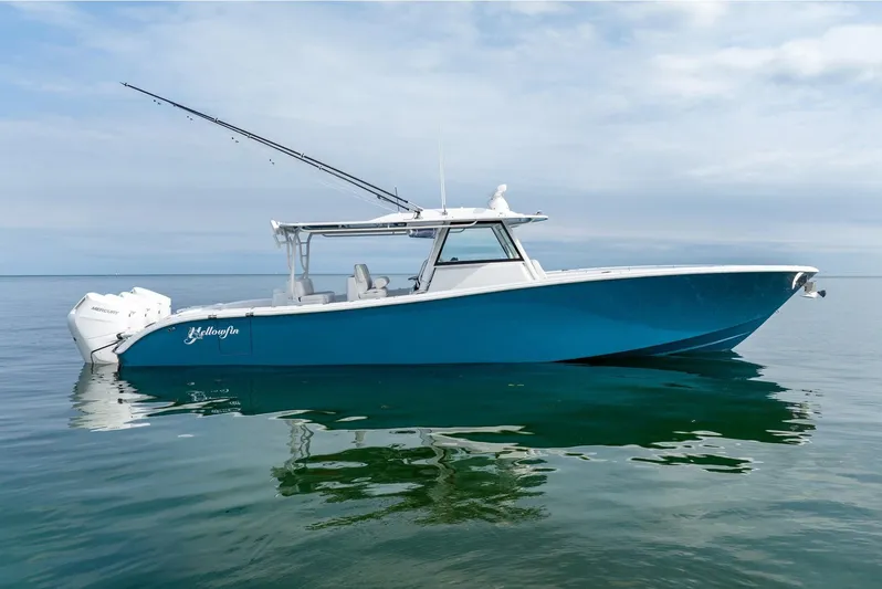  Yacht Photos Pics 2024 Yellowfin 42 boat on calm water.