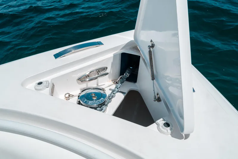  Yacht Photos Pics 2022 Intrepid 407 Nomad FE anchor compartment on open water.
