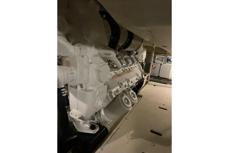  Yacht Photos Pics Engine room of 2016 Riva 52' Rivale yacht, showcasing detailed machinery components.