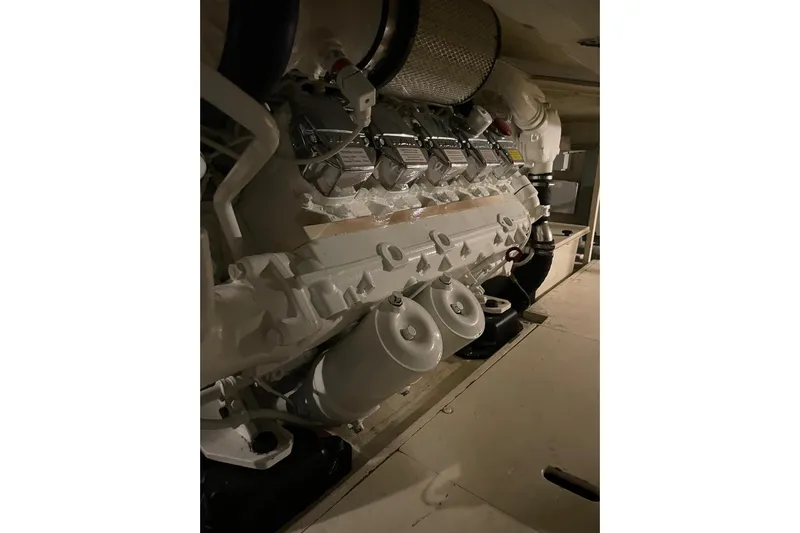  Yacht Photos Pics Engine room of 2016 Riva 52' Rivale yacht, showcasing powerful machinery.