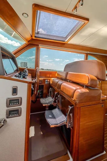 Compass Yacht Photos Pics Interior of 2020 Grand Banks 44 Eastbay SX yacht with leather seating and skylight.