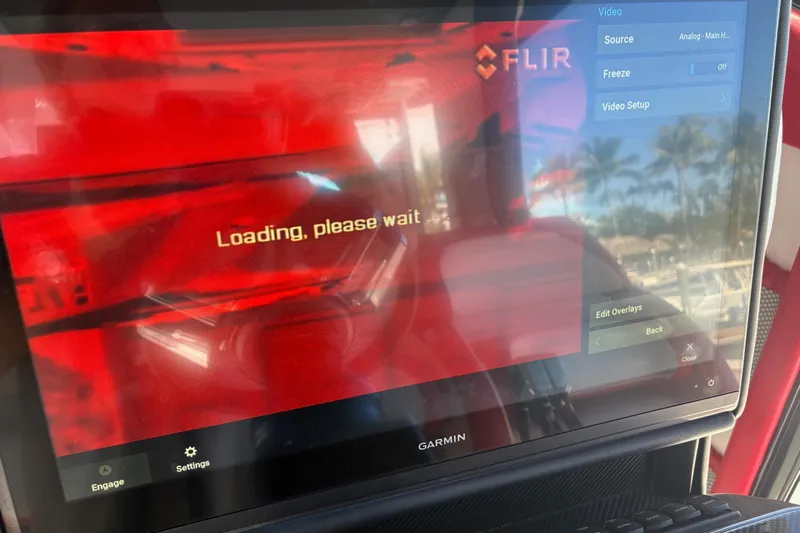  Yacht Photos Pics Garmin display on 2022 Nor-Tech 452 Super Fish showing FLIR system loading screen.