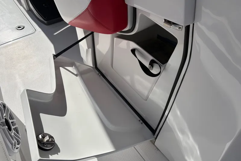  Yacht Photos Pics 2022 Nor-Tech 452 Super Fish boat interior with red and white seating.