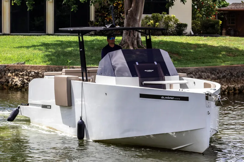  Yacht Photos Pics 2024 De Antonio Yachts D28 Open cruising on a calm waterway.