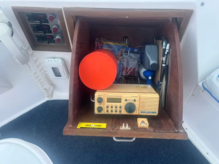 Sea Fever Yacht Photos Pics 1987 Symbol 44 Sun Deck MK II radio compartment with equipment and accessories.