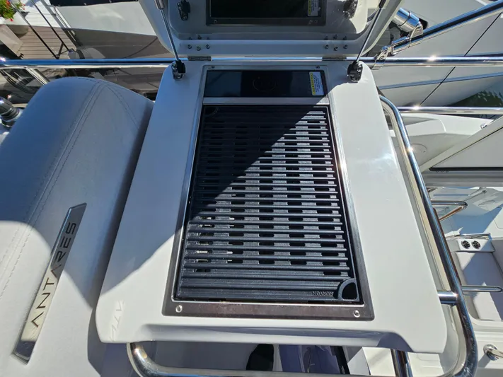  Yacht Photos Pics Outdoor grill on 2024 Beneteau Antares 12 yacht, featuring sleek design and modern amenities.
