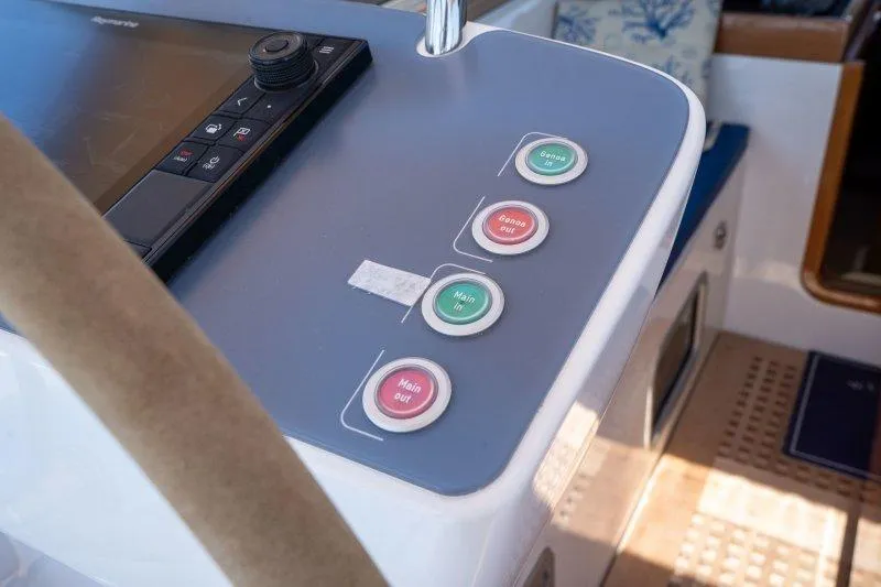  Yacht Photos Pics Control panel on 2023 Hallberg-Rassy 50 yacht with navigation buttons.