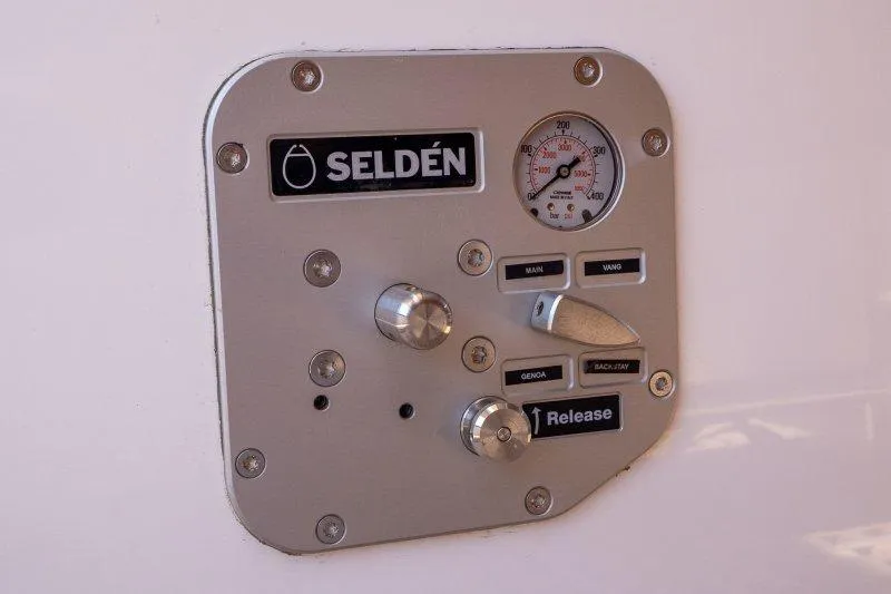  Yacht Photos Pics Control panel of a 2023 Hallberg-Rassy 50 yacht with Selden branding.