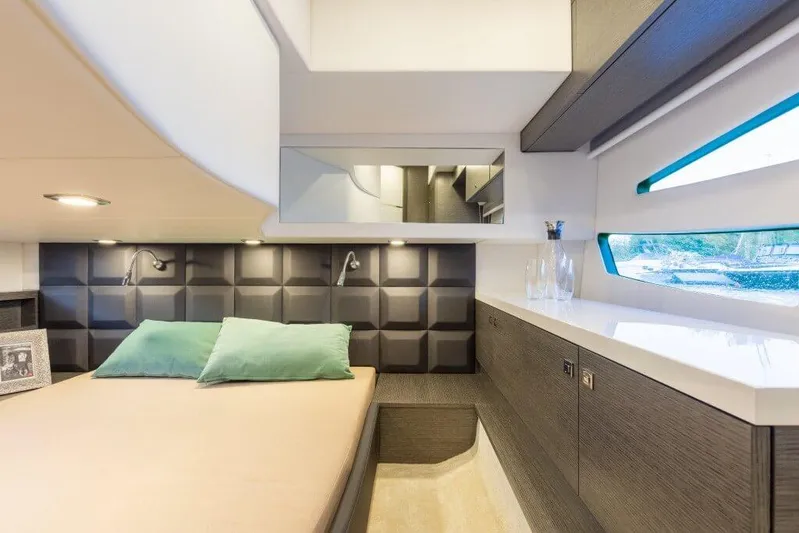  Yacht Photos Pics Luxurious interior of 2025 Cobrey 33 HT yacht with modern design and elegant furnishings.