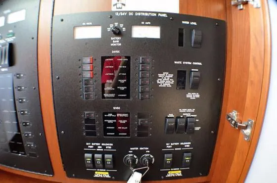  Yacht Photos Pics Control panel of 2012 Sea Ray 540 Sundancer yacht, featuring switches and gauges.