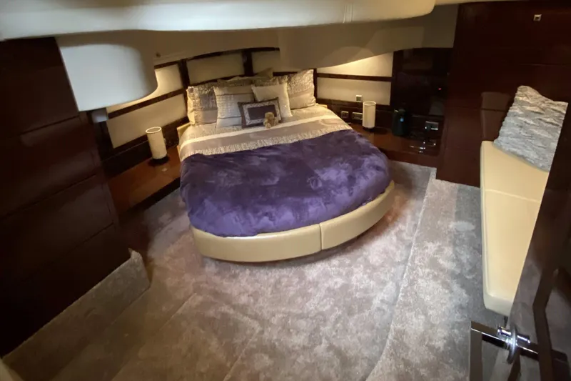 Cheri Pie Yacht Photos Pics Luxurious bedroom interior of 2008 Sea Ray 47 Sedan Bridge yacht.