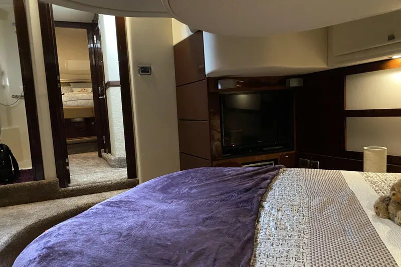 Cheri Pie Yacht Photos Pics Luxurious interior of 2008 Sea Ray 47 Sedan Bridge yacht bedroom.