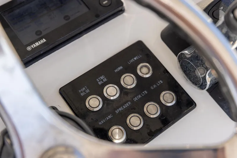  Yacht Photos Pics Control panel of a 2018 Jupiter 26 FS boat with Yamaha display.