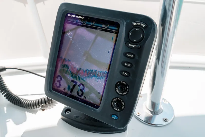 Shannon Yacht Photos Pics Fishfinder display on a 1973 Striker 34 Canyon Runner boat.