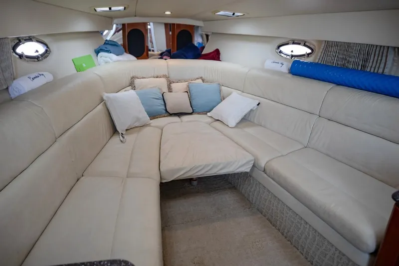  Yacht Photos Pics Luxurious interior of 2007 Formula 370 Super Sport yacht with plush seating and cushions.
