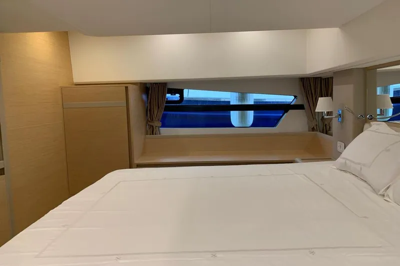  Yacht Photos Pics Luxurious cabin interior of 2022 Greenline 45 Coupe yacht with modern design.