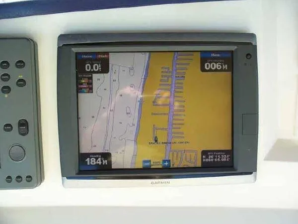 Passe Ports V Yacht Photos Pics Garmin navigation display on 2004 Neptunus 56 Flybridge yacht.