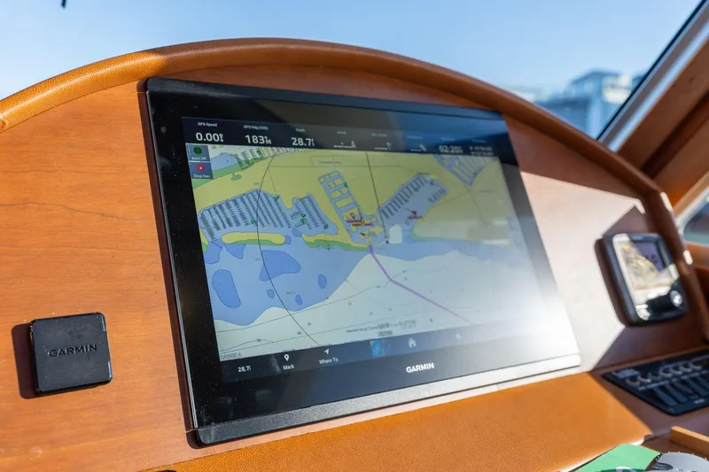 Jackson Yacht Photos Pics Garmin navigation display on 2013 Sabre 38 Salon Express yacht dashboard.