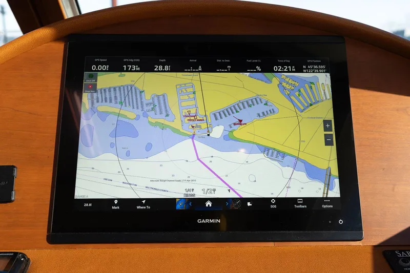 Jackson Yacht Photos Pics Garmin navigation display on 2013 Sabre 38 Salon Express yacht dashboard.