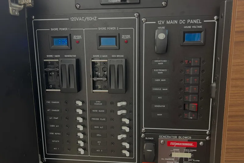  Yacht Photos Pics Electrical control panel on a 2020 Boston Whaler 350 Realm boat.