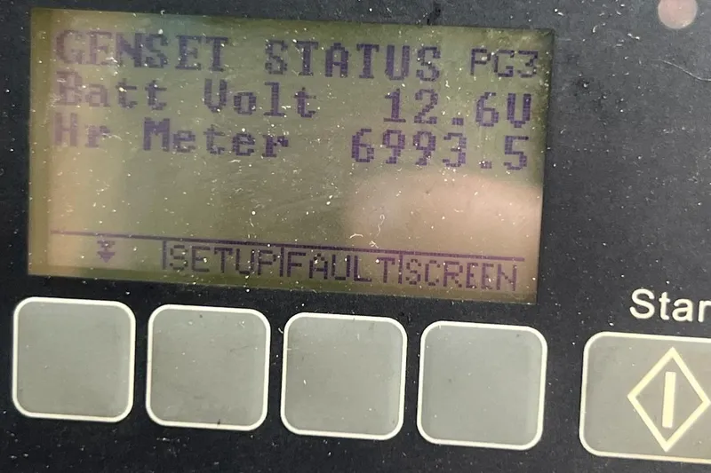 Neverland Yacht Photos Pics Control panel display on 2018 Fountaine Pajot Catamaran 67 showing battery voltage and hour meter.