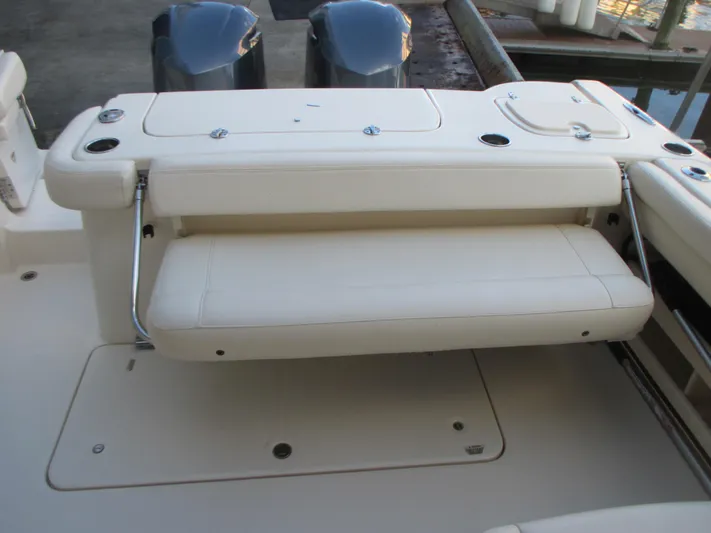  Yacht Photos Pics 2018 Grady-White Freedom 307 boat with foldable seating and dual outboard motors.