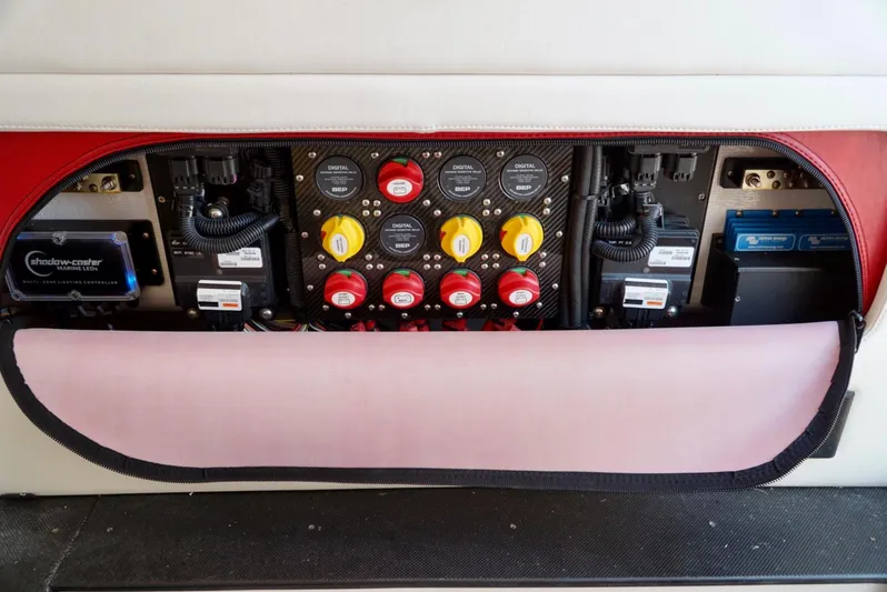  Yacht Photos Pics Electrical panel of a 2021 Nor-Tech 392 Superfish boat.