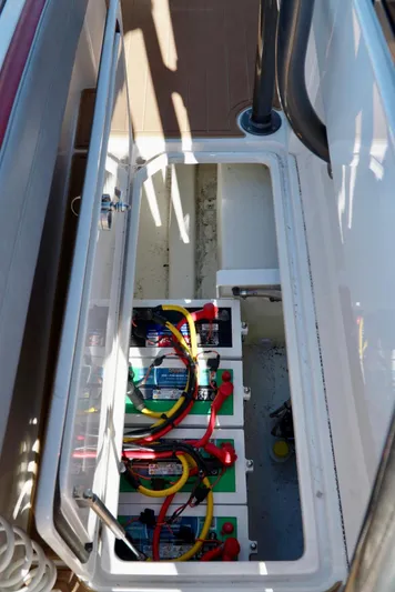  Yacht Photos Pics Battery compartment of a 2021 Nor-Tech 392 Superfish boat.