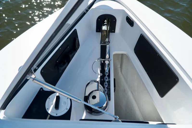  Yacht Photos Pics 2021 Nor-Tech 392 Superfish anchor locker with chain and windlass.