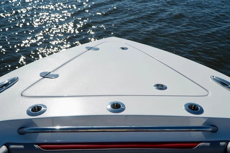  Yacht Photos Pics Bow of 2021 Nor-Tech 392 Superfish boat on water.