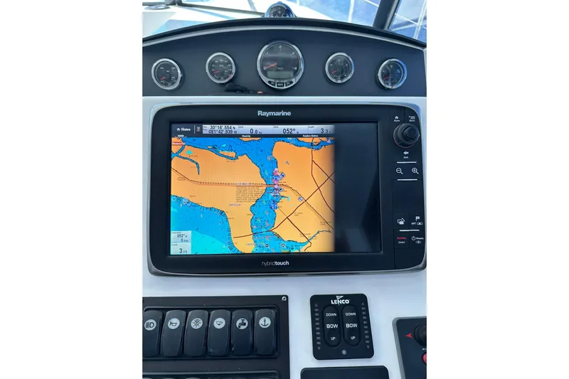 Dark Star Yacht Photos Pics Navigation system on 2016 Beneteau Swift Trawler 34, displaying nautical chart.