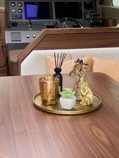  Yacht Photos Pics Luxurious Van der Heijden yacht interior with elegant decor on wooden table, 2023 model.