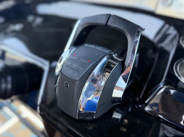 Riptide Yacht Photos Pics Close-up of 2023 Statement 380 Open boat throttle control.