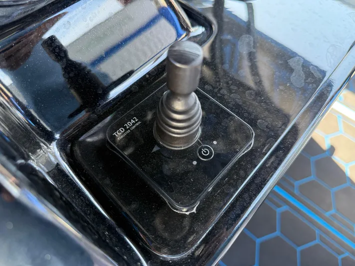 Riptide Yacht Photos Pics Joystick control on 2023 Statement 380 Open boat dashboard.