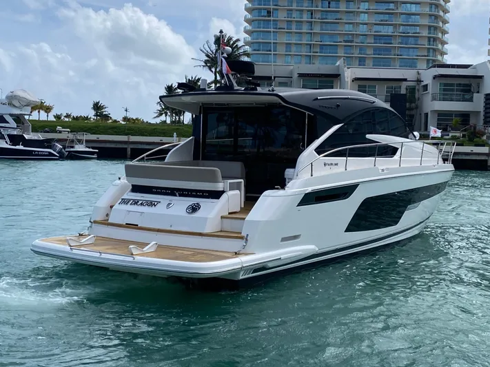 2022 Fairline Targa 50 Gt Yacht Photos Pics 2022 Fairline Targa 50 GT yacht docked in marina, modern design, luxury vessel.