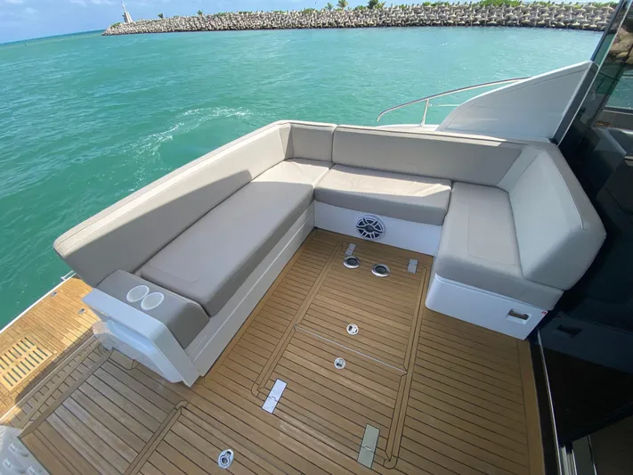 2022 Fairline Targa 50 Gt Yacht Photos Pics Luxury seating area on 2022 Fairline Targa 50 GT yacht with ocean view.