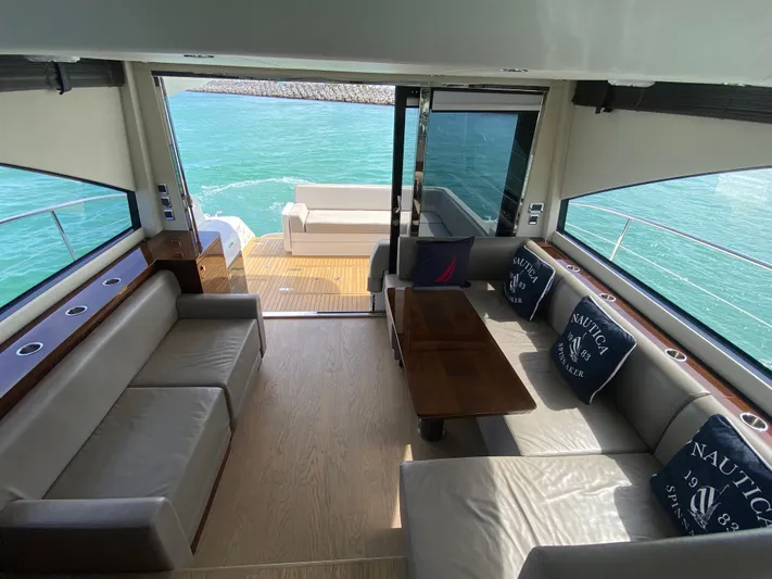 2022 Fairline Targa 50 Gt Yacht Photos Pics Interior of 2022 Fairline Targa 50 GT yacht with elegant seating and ocean view.