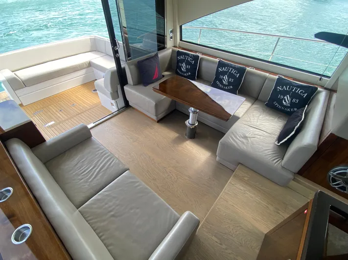2022 Fairline Targa 50 Gt Yacht Photos Pics Luxurious interior of 2022 Fairline Targa 50 GT yacht with elegant seating and nautical decor.