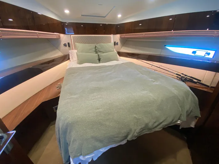 2022 Fairline Targa 50 Gt Yacht Photos Pics Luxurious cabin interior of 2022 Fairline Targa 50 GT yacht with cozy bedding.