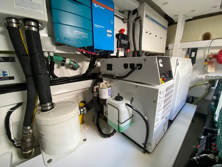 2022 Fairline Targa 50 Gt Yacht Photos Pics Engine room of 2022 Fairline Targa 50 GT yacht, showcasing equipment and wiring.