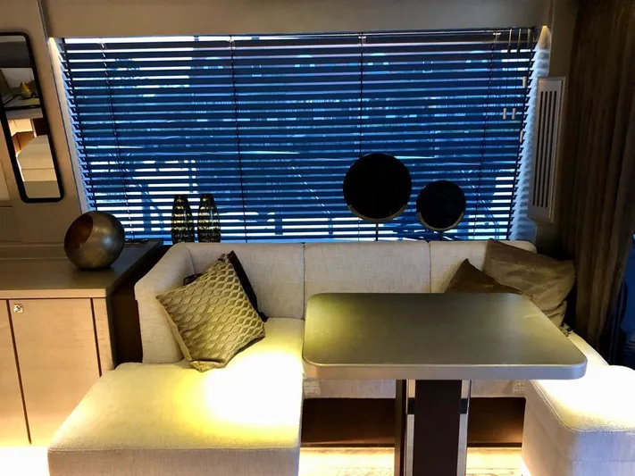  Yacht Photos Pics Luxurious interior of 2021 Van der Heijden Phantom 70 Fly yacht with modern decor.