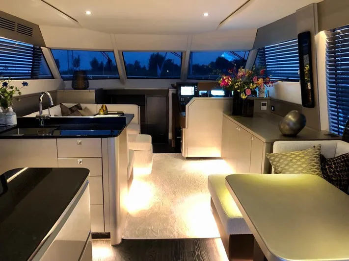  Yacht Photos Pics Luxurious interior of 2021 Van der Heijden Phantom 70 Fly yacht with modern decor.