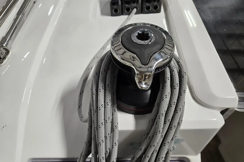 Mahalo Yacht Photos Pics Winch and rope on 2021 Beneteau Oceanis 30.1 sailboat deck.